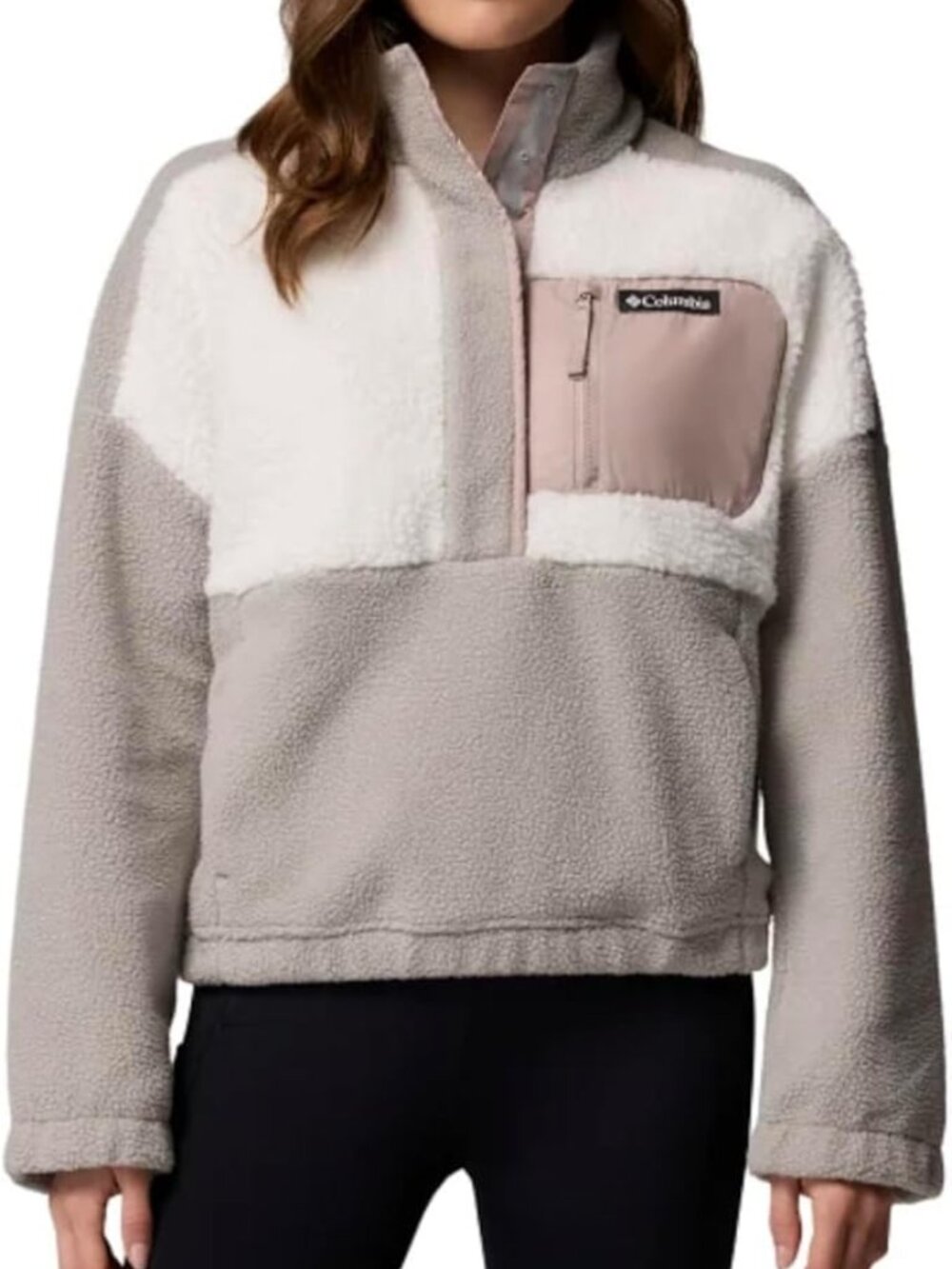 Columbia Women's Dove-Sea Salt-Crushed Clay Half Zip Fleece Cropped Pullover M
